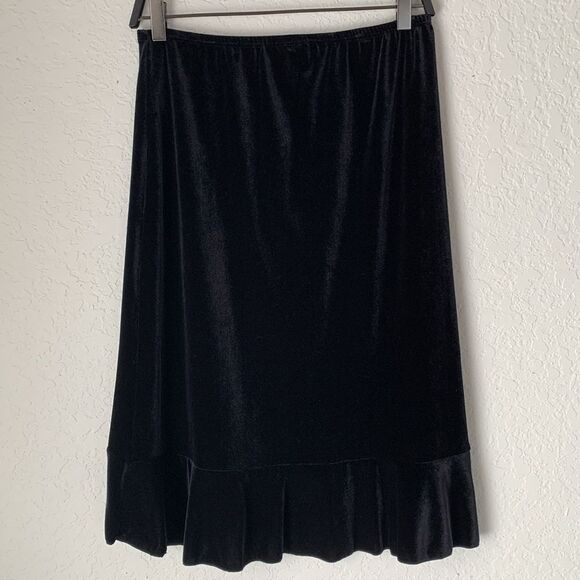 JkLa California Asymmetrical Ruffle Black Velvet Skirt Elastic Waist Size S - Picture 2 of 6